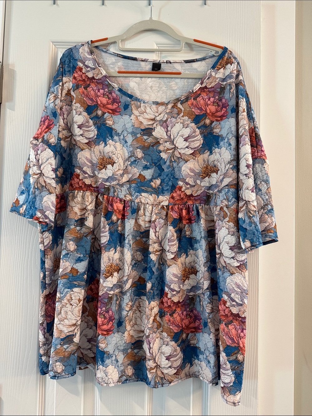 Floral Peplum Tunic Top - Blue/Pink